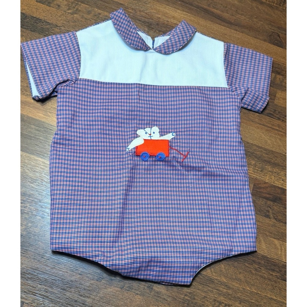 Vintage Jayne Copeland baby romper size 6/9 months.  Red and blue plaid